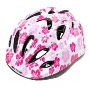 Meteor HB6-5 Junior 23246 white cycling helmet with flowers – M, White