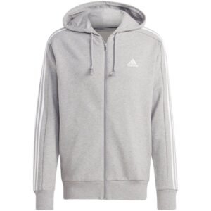 adidas Essentials French Terry 3-Stripes Full-Zip Hoodie M IC9833 – XL, Gray/Silver