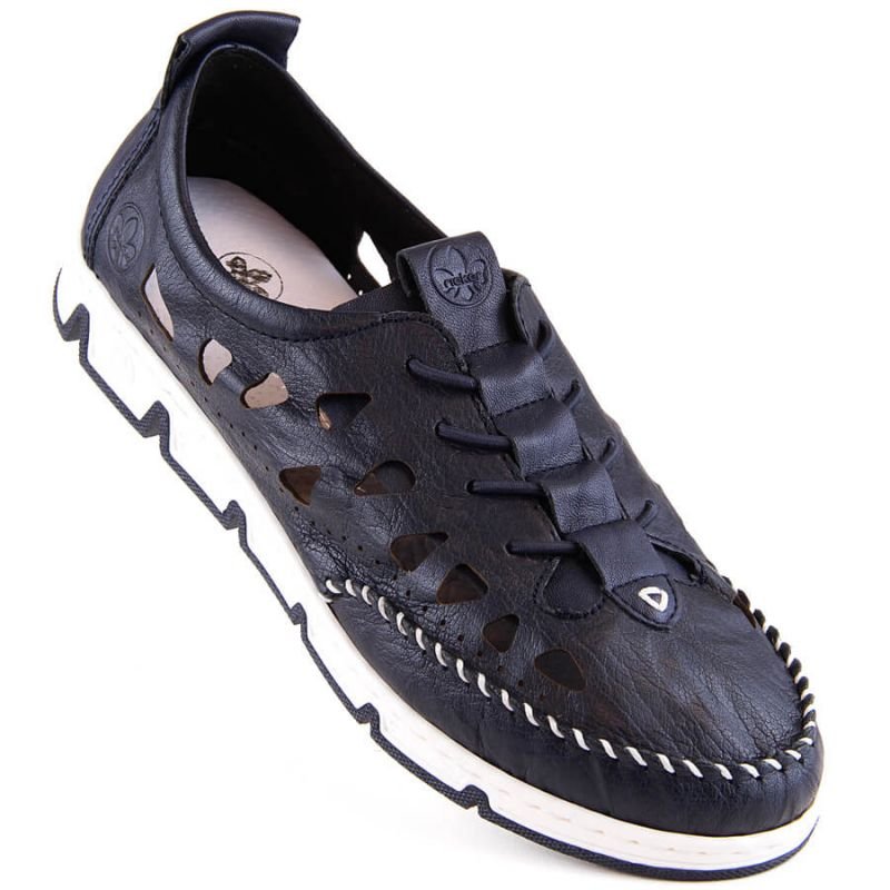 Leather openwork shoes Rieker W RKR652, navy blue – 38, Navy blue