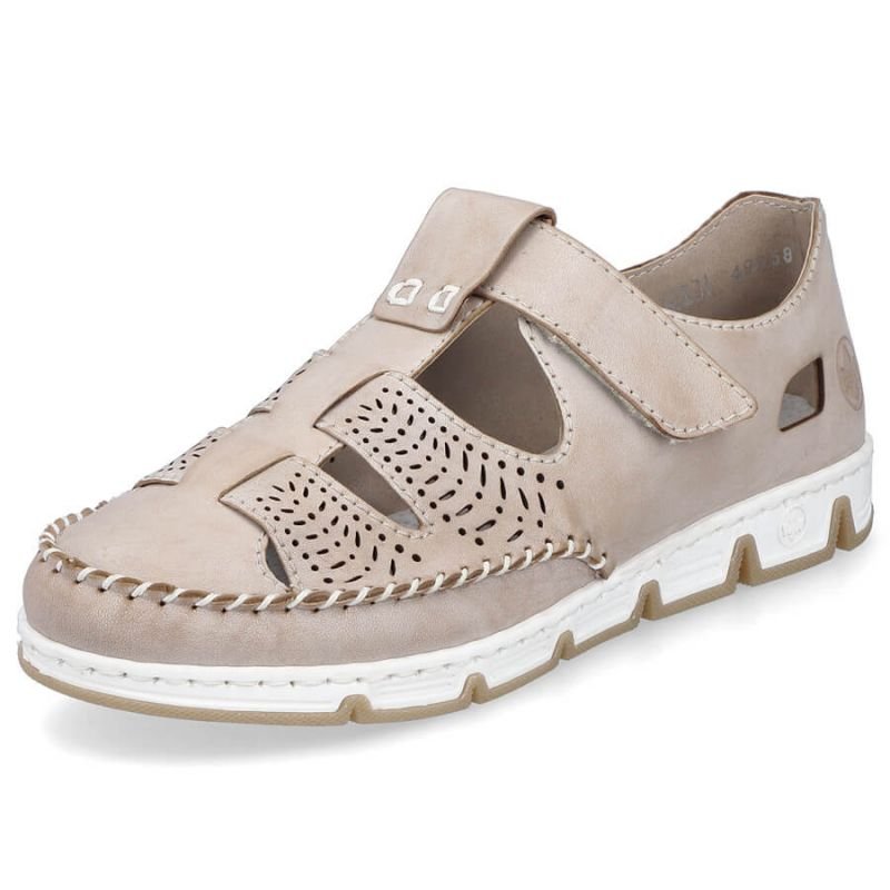 Rieker W RKR651 beige leather openwork shoes with velcro